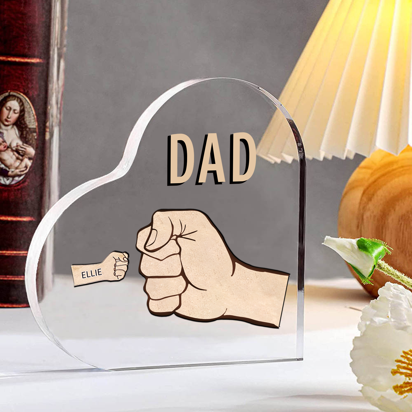 Personalised Heart Shaped Acrylic Plaque Father and Child Fist Custom Gift for Dad | Jessemade