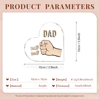 Personalised Heart Shaped Acrylic Plaque Father and Child Fist Custom Gift for Dad | Jessemade