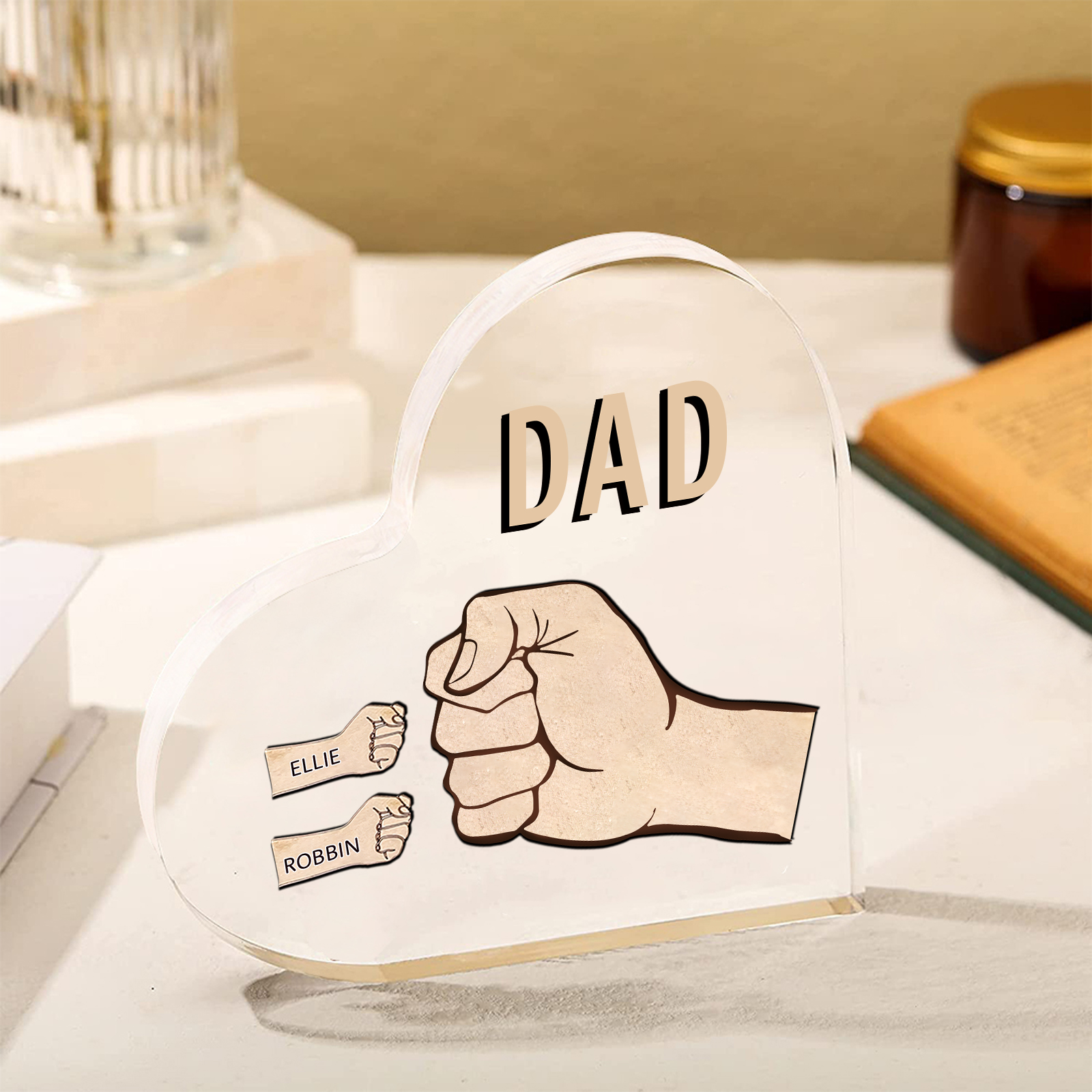 Personalised Heart Shaped Acrylic Plaque Father and Child Fist Custom Gift for Dad | Jessemade