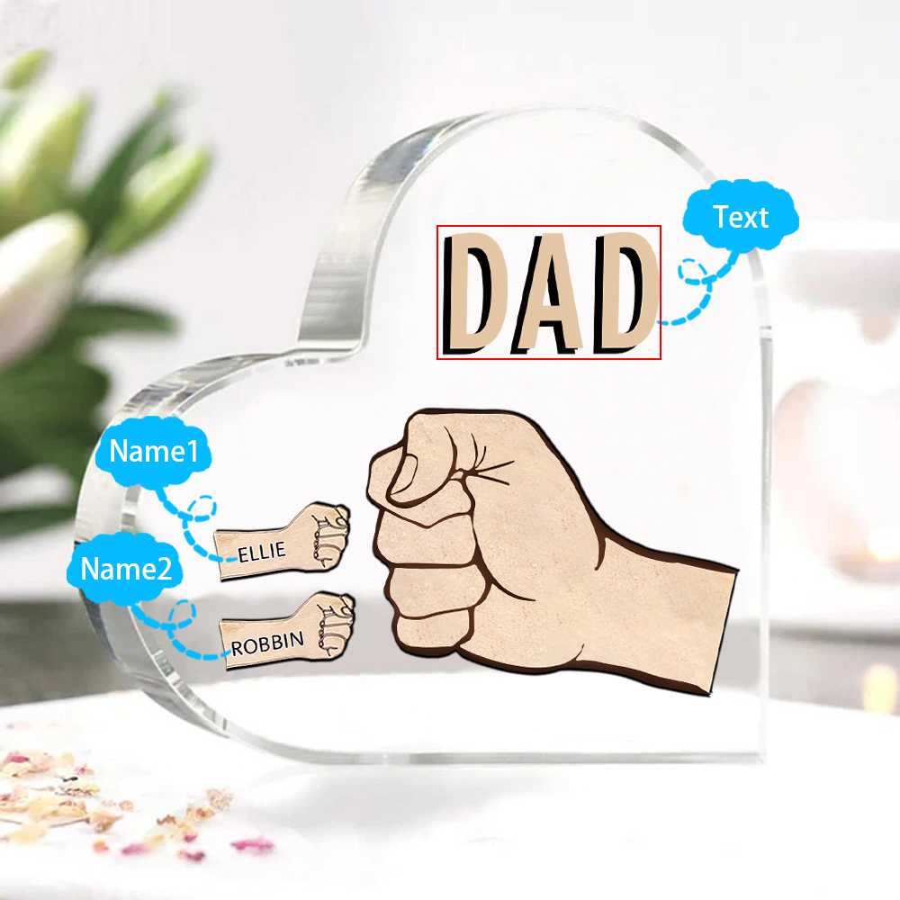 Personalised Heart Shaped Acrylic Plaque Father and Child Fist Custom Gift for Dad | Jessemade
