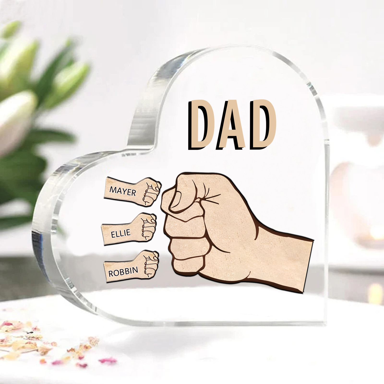 Personalised Heart Shaped Acrylic Plaque Father and Child Fist Custom Gift for Dad | Jessemade