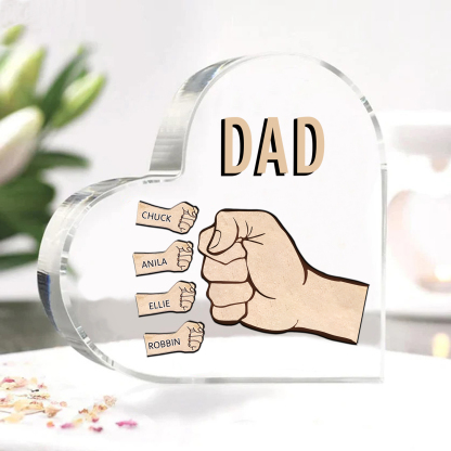 Personalised Heart Shaped Acrylic Plaque Father and Child Fist Custom Gift for Dad | Jessemade