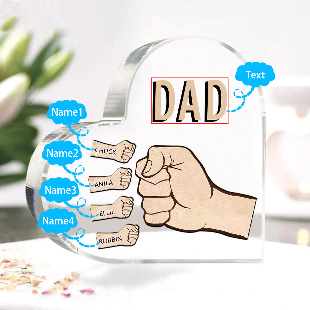 Personalised Heart Shaped Acrylic Plaque Father and Child Fist Custom Gift for Dad | Jessemade