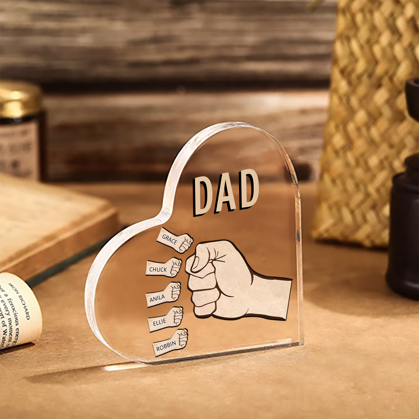 Personalised Heart Shaped Acrylic Plaque Father and Child Fist Custom Gift for Dad | Jessemade