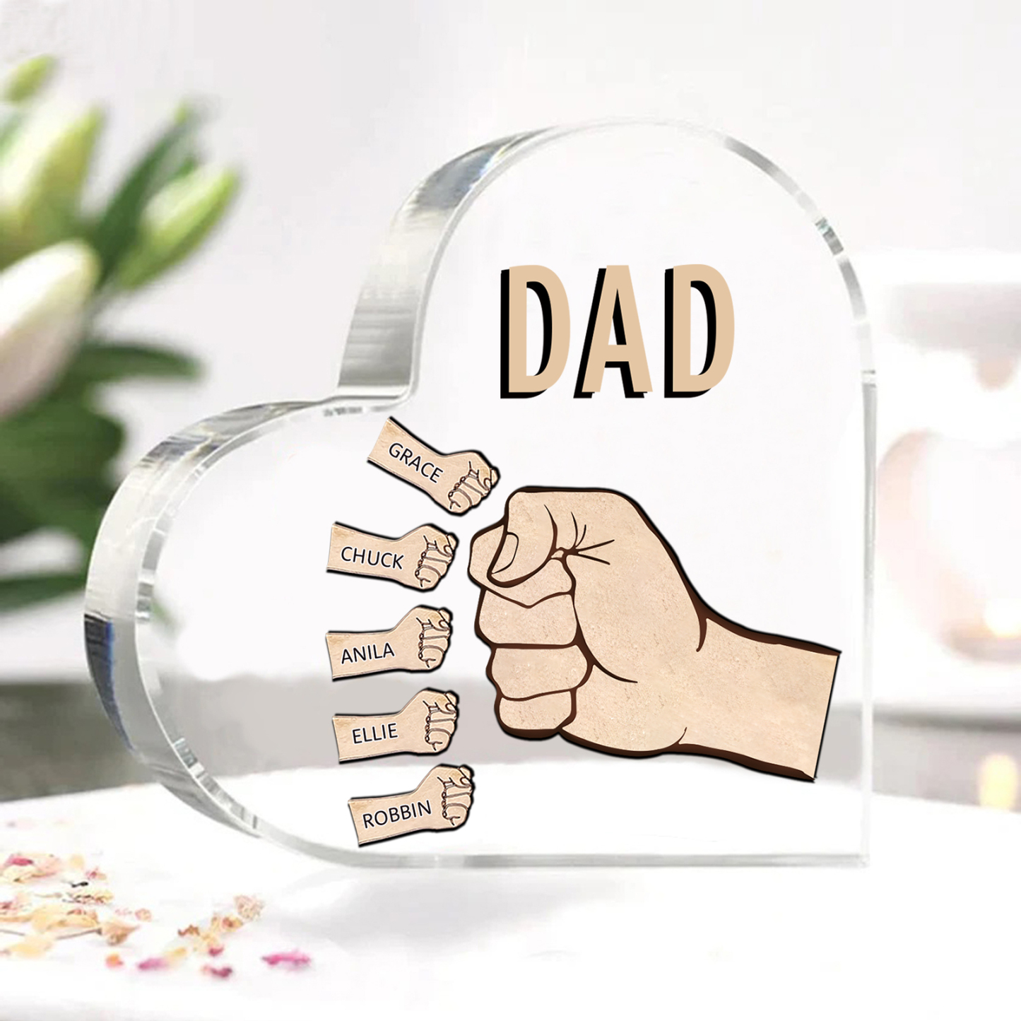 Personalised Heart Shaped Acrylic Plaque Father and Child Fist Custom Gift for Dad | Jessemade