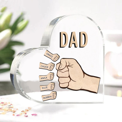 Personalised Heart Shaped Acrylic Plaque Father and Child Fist Custom Gift for Dad | Jessemade