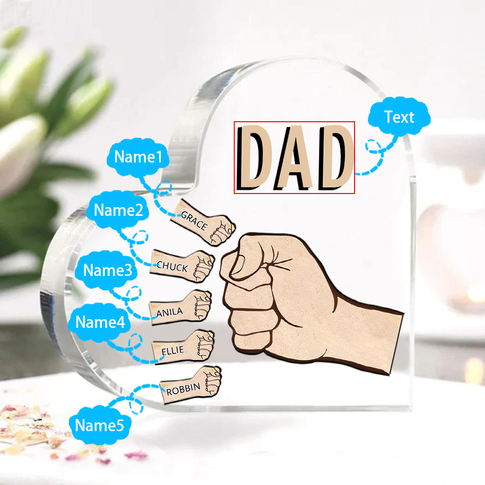 Personalised Heart Shaped Acrylic Plaque Father and Child Fist Custom Gift for Dad | Jessemade