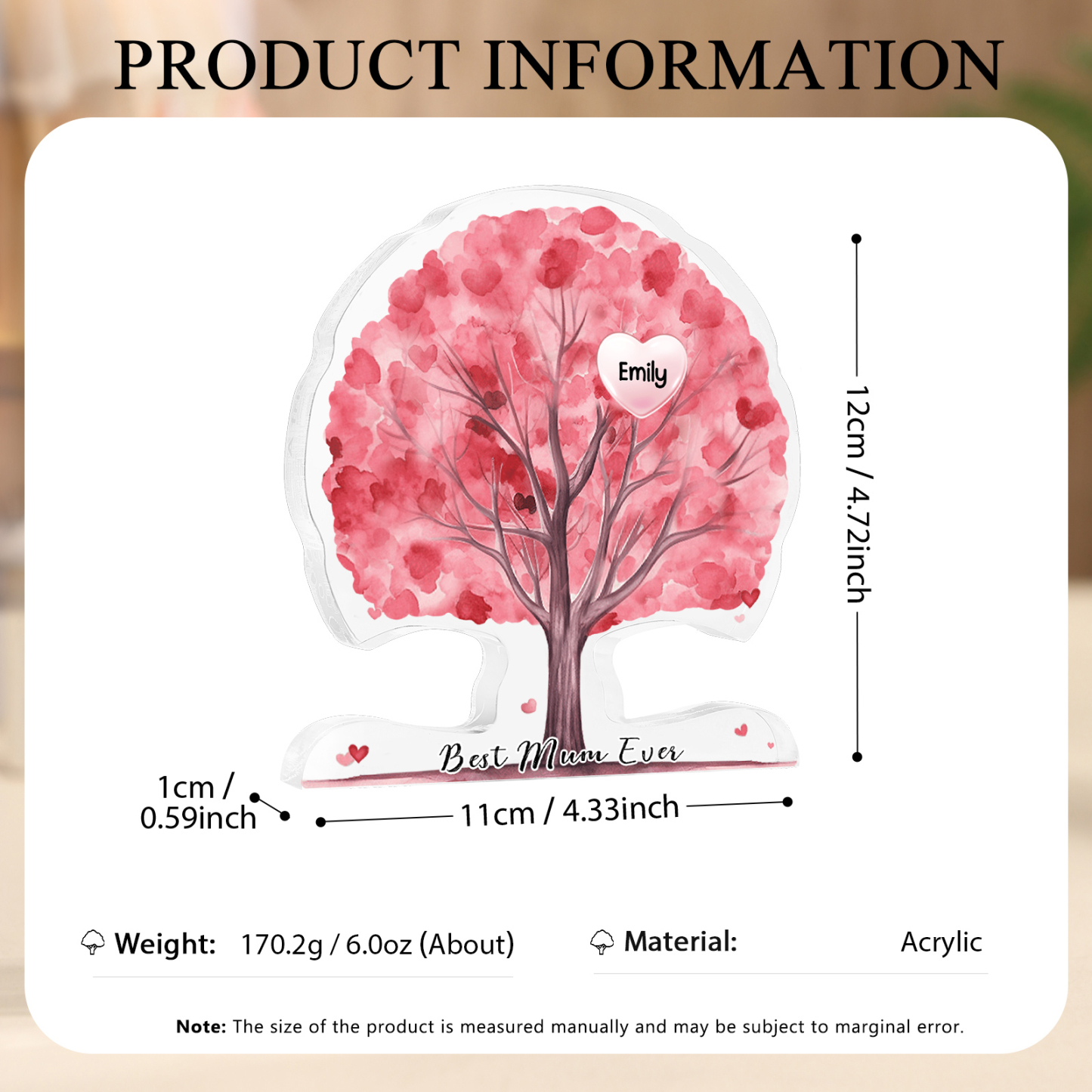 Personalised Tree Shaped Acrylic Plaque Best Mom Ever Custom Family Tree Gift for Mom | Jessemade