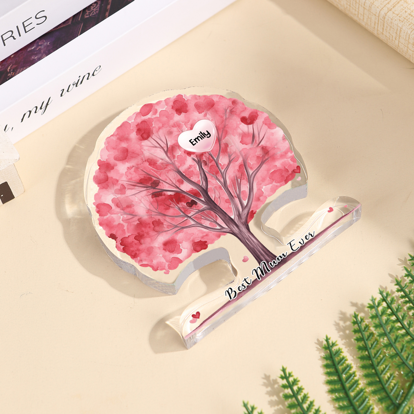 Personalised Tree Shaped Acrylic Plaque Best Mom Ever Custom Family Tree Gift for Mom | Jessemade