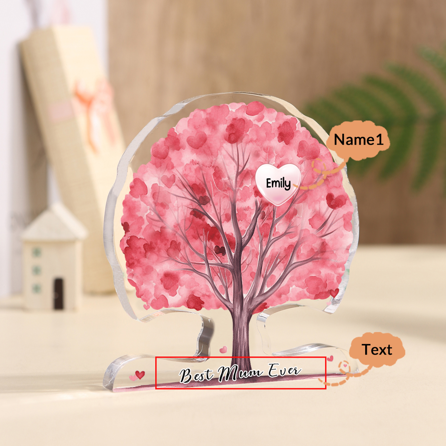 Personalised Tree Shaped Acrylic Plaque Best Mom Ever Custom Family Tree Gift for Mom | Jessemade