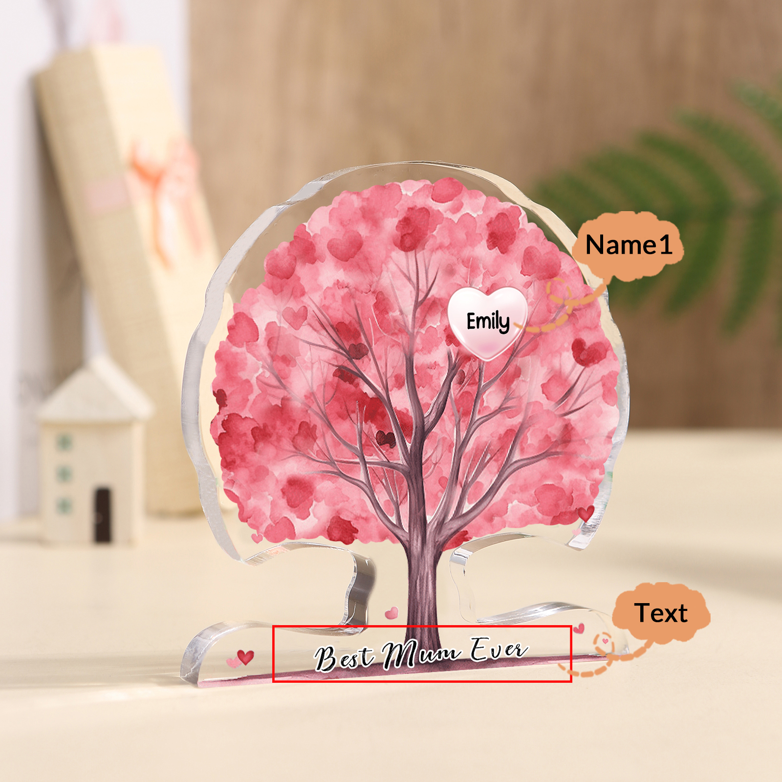 Personalised Tree Shaped Acrylic Plaque Best Mom Ever Custom Family Tree Gift for Mom | Jessemade