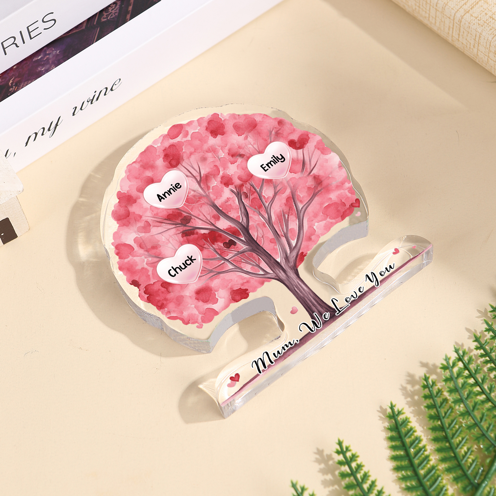 Personalised Tree Shaped Acrylic Plaque Best Mom Ever Custom Family Tree Gift for Mom | Jessemade