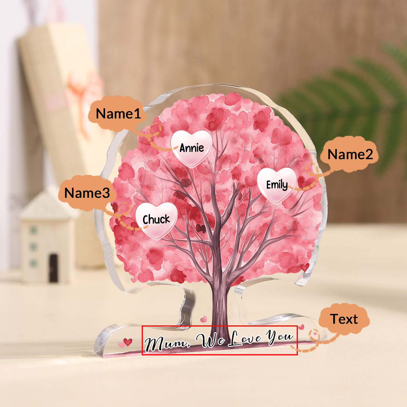 Personalised Tree Shaped Acrylic Plaque Best Mom Ever Custom Family Tree Gift for Mom | Jessemade