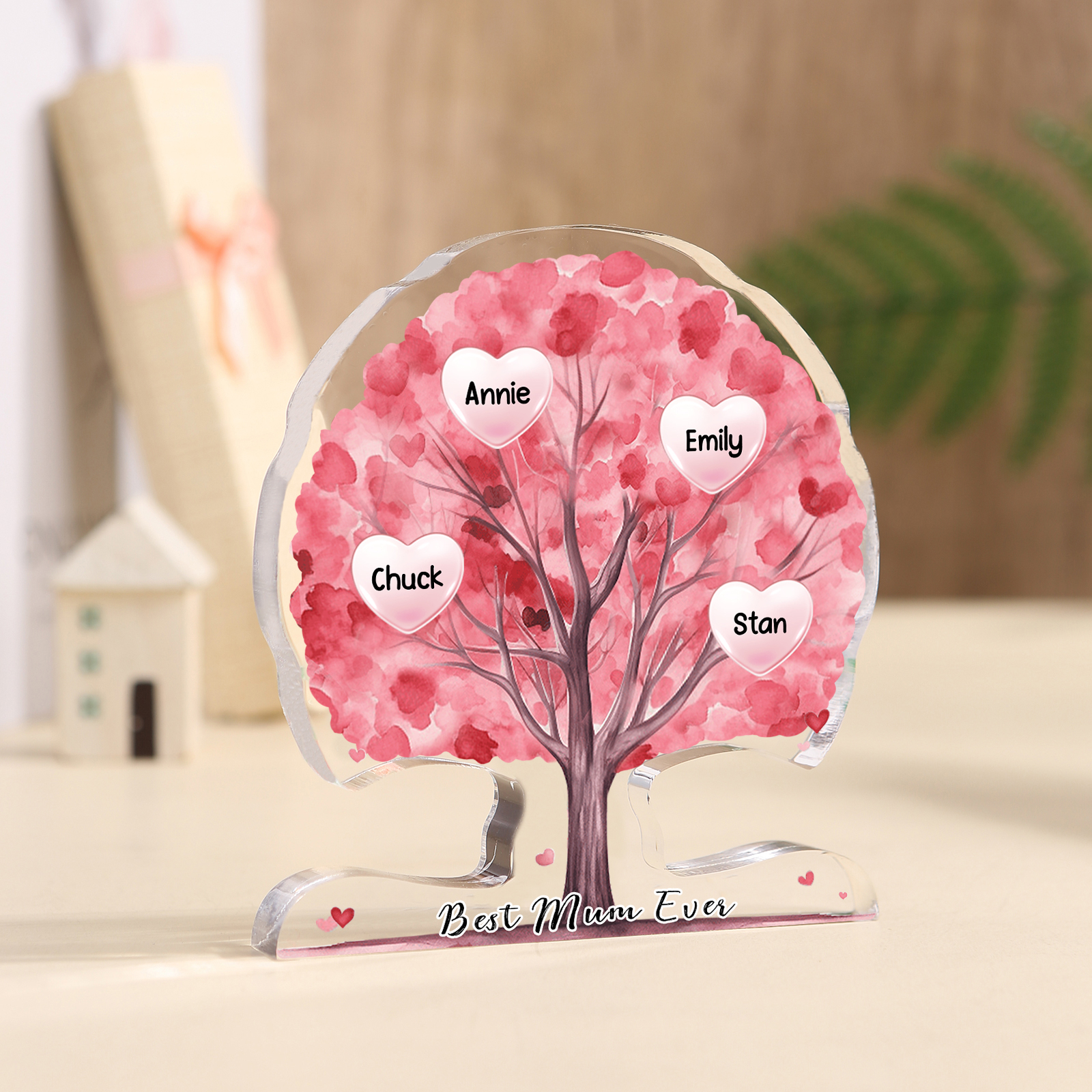 Personalised Tree Shaped Acrylic Plaque Best Mom Ever Custom Family Tree Gift for Mom | Jessemade