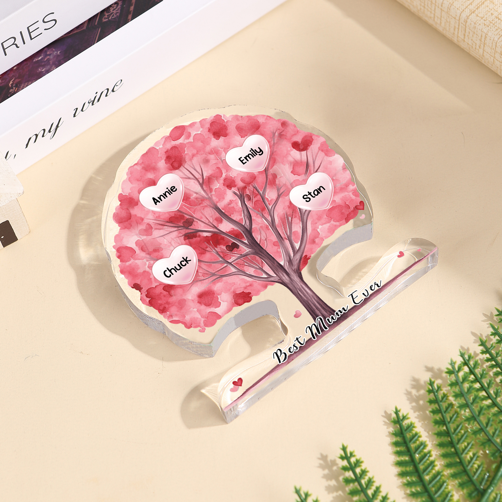 Personalised Tree Shaped Acrylic Plaque Best Mom Ever Custom Family Tree Gift for Mom | Jessemade