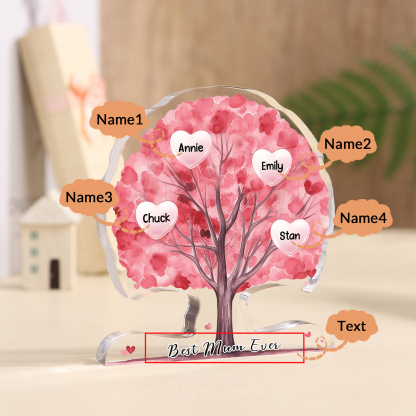 Personalised Tree Shaped Acrylic Plaque Best Mom Ever Custom Family Tree Gift for Mom | Jessemade