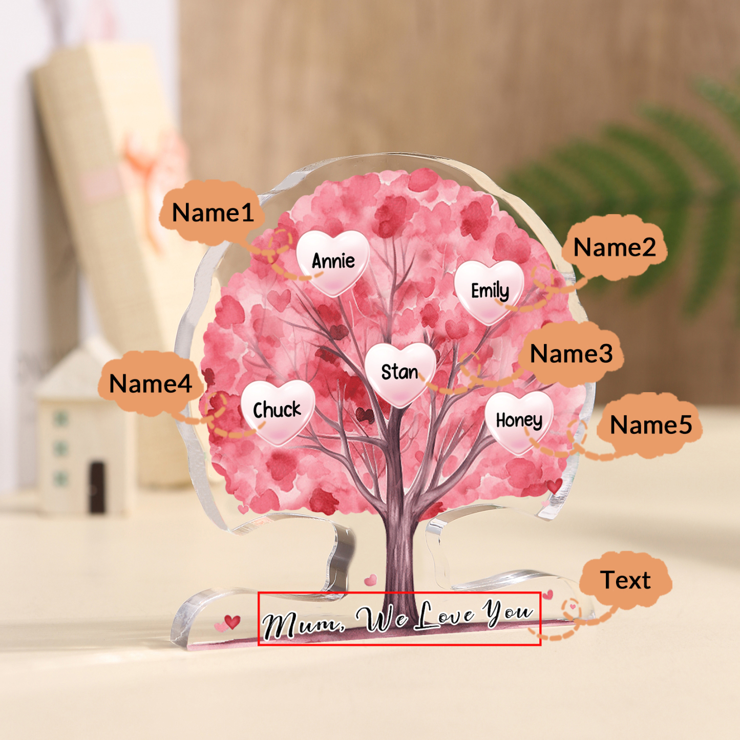 Personalised Tree Shaped Acrylic Plaque Best Mom Ever Custom Family Tree Gift for Mom | Jessemade