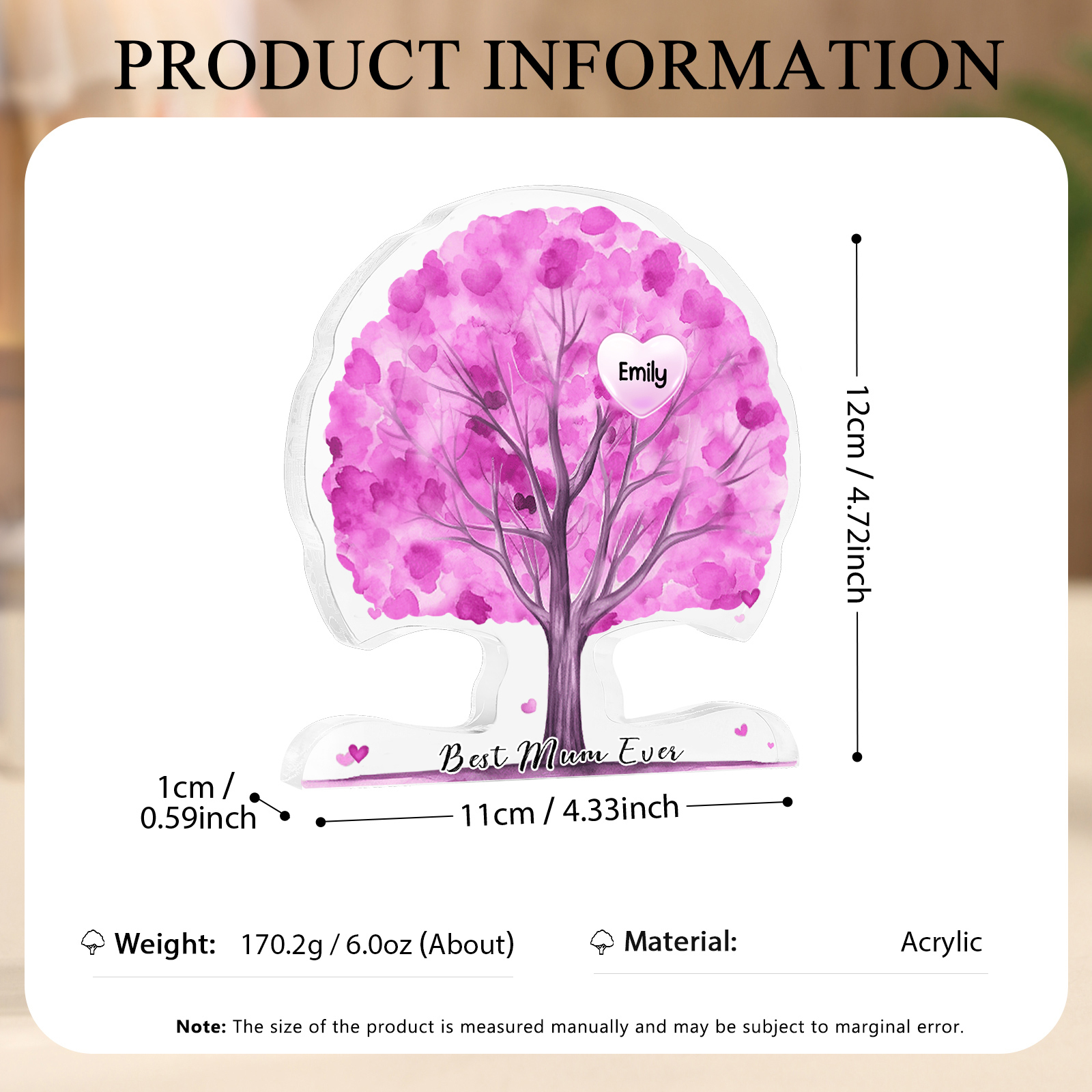Personalised Tree Shaped Acrylic Plaque Best Mom Ever Custom Family Tree Gift for Mom | Jessemade