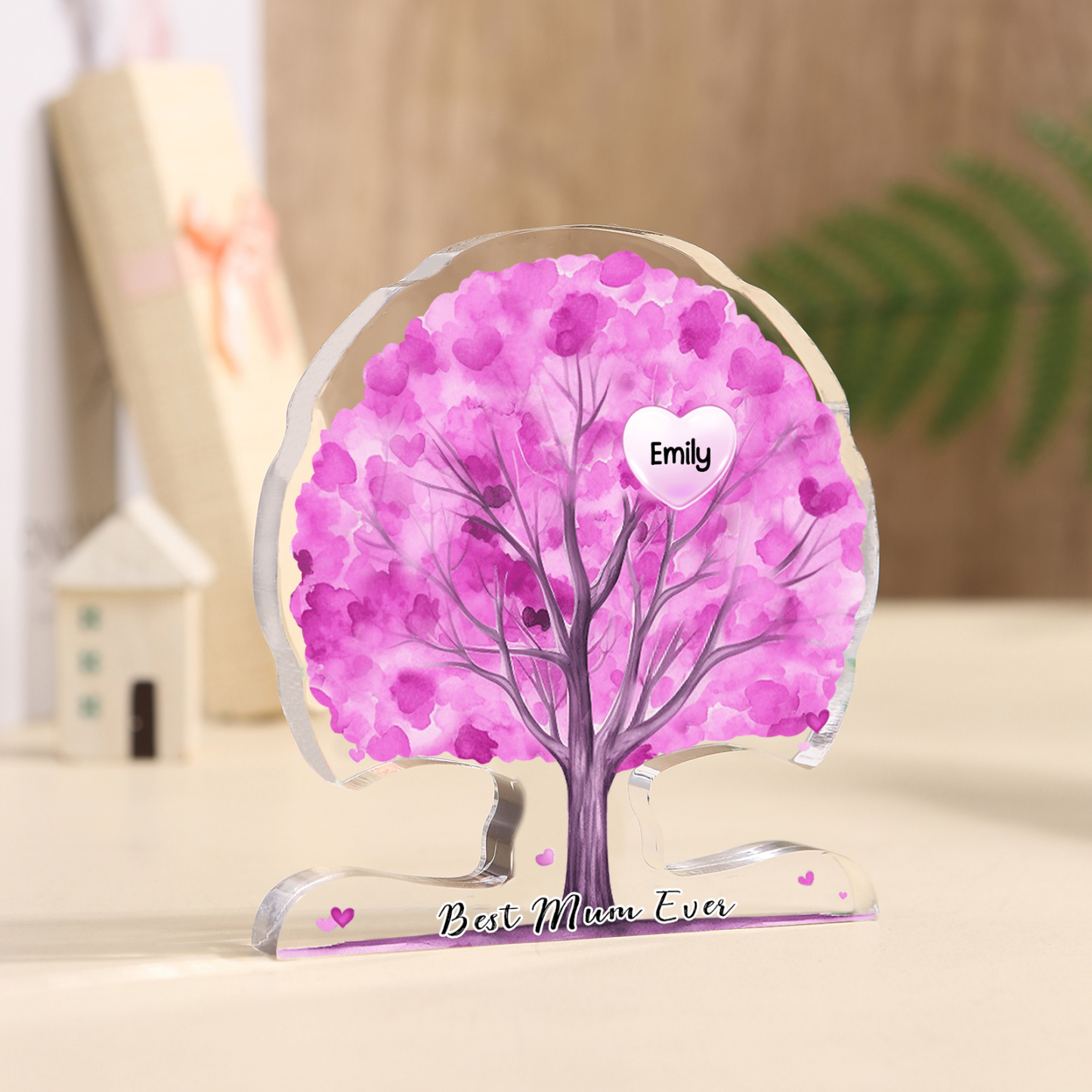 Personalised Tree Shaped Acrylic Plaque Best Mom Ever Custom Family Tree Gift for Mom | Jessemade
