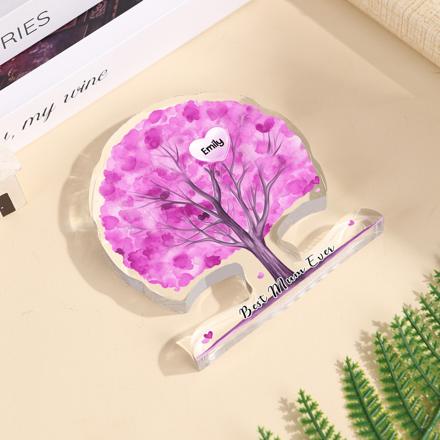 Personalised Tree Shaped Acrylic Plaque Best Mom Ever Custom Family Tree Gift for Mom | Jessemade