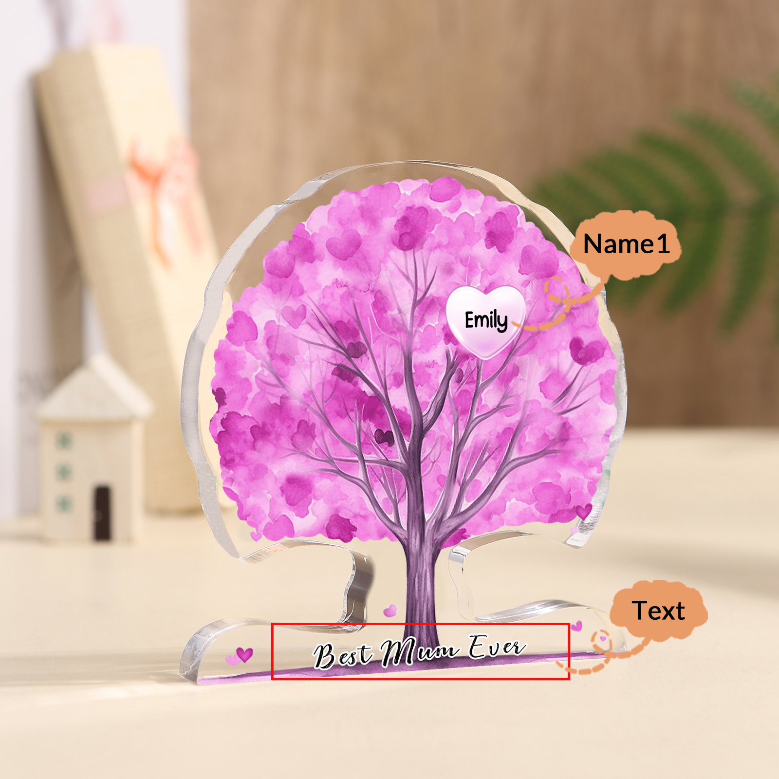 Personalised Tree Shaped Acrylic Plaque Best Mom Ever Custom Family Tree Gift for Mom | Jessemade