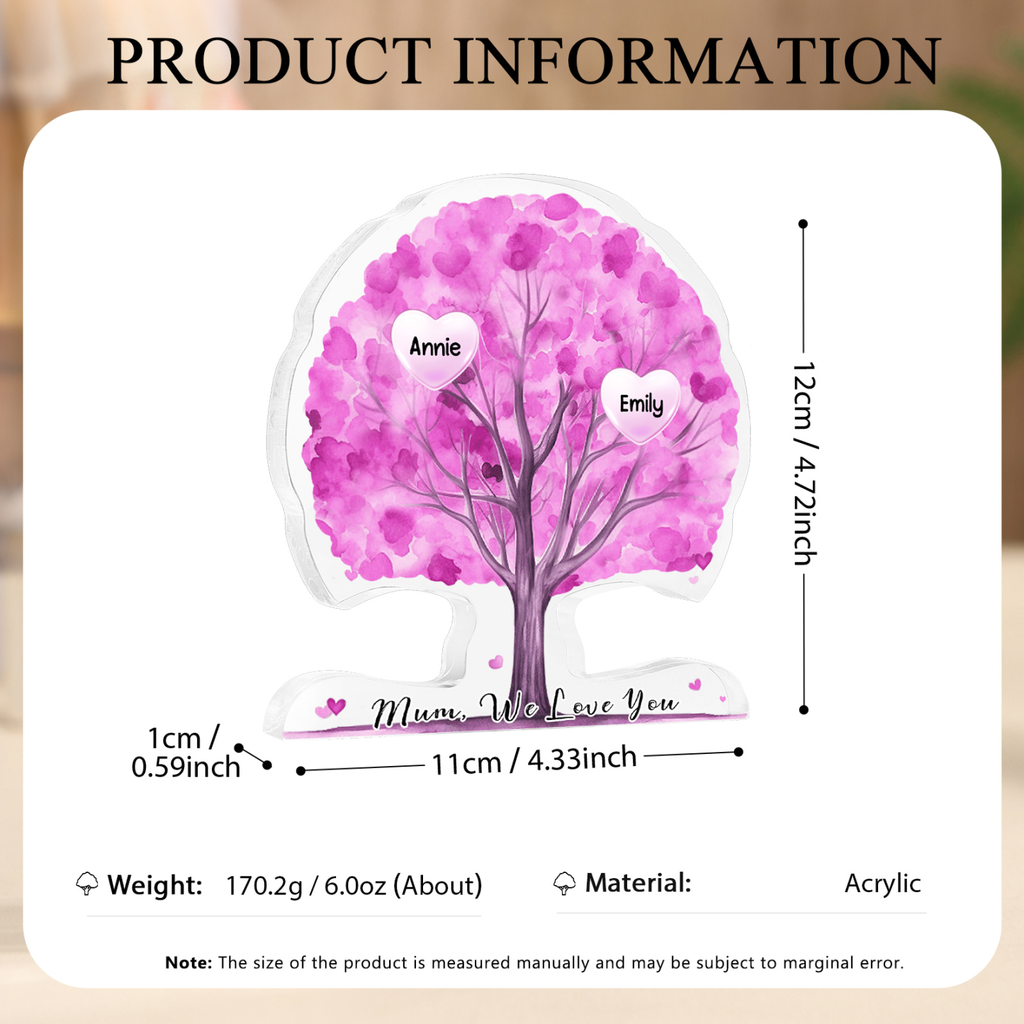 Personalised Tree Shaped Acrylic Plaque Best Mom Ever Custom Family Tree Gift for Mom | Jessemade