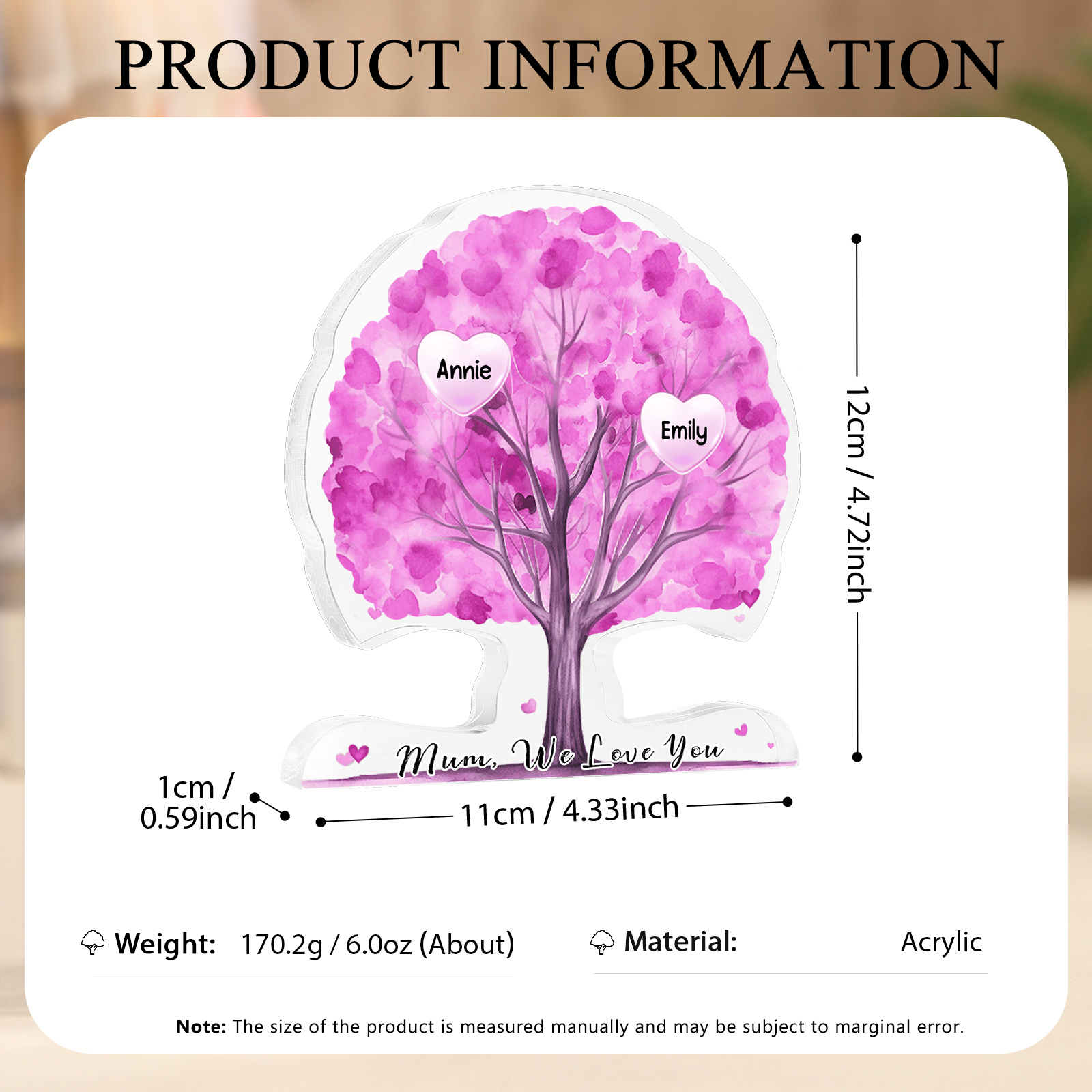 Personalised Tree Shaped Acrylic Plaque Best Mom Ever Custom Family Tree Gift for Mom | Jessemade