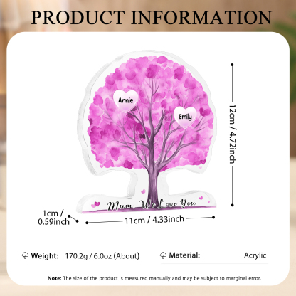 Personalised Tree Shaped Acrylic Plaque Best Mom Ever Custom Family Tree Gift for Mom | Jessemade