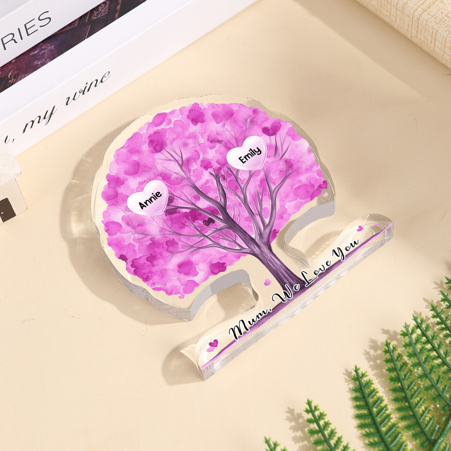 Personalised Tree Shaped Acrylic Plaque Best Mom Ever Custom Family Tree Gift for Mom | Jessemade