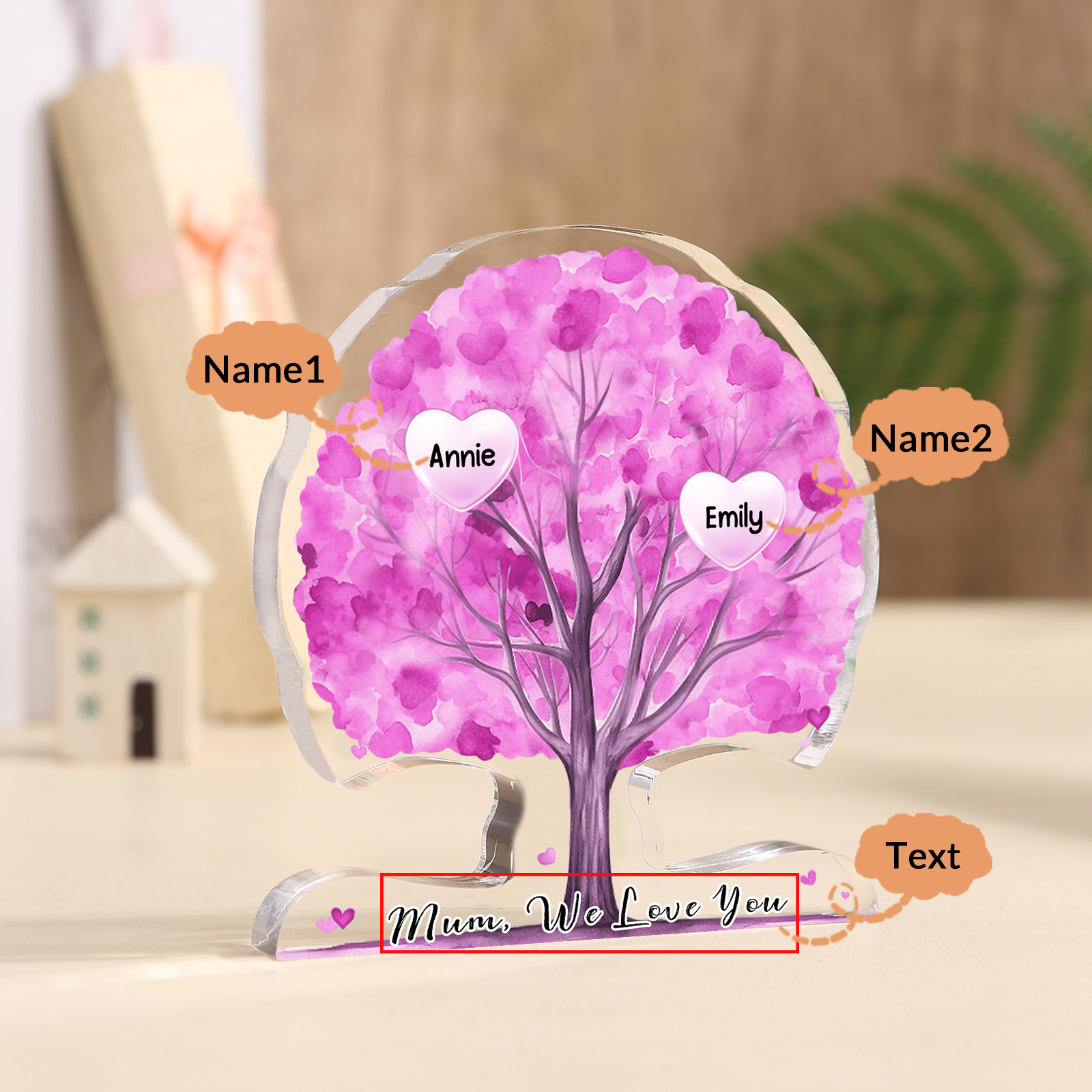 Personalised Tree Shaped Acrylic Plaque Best Mom Ever Custom Family Tree Gift for Mom | Jessemade