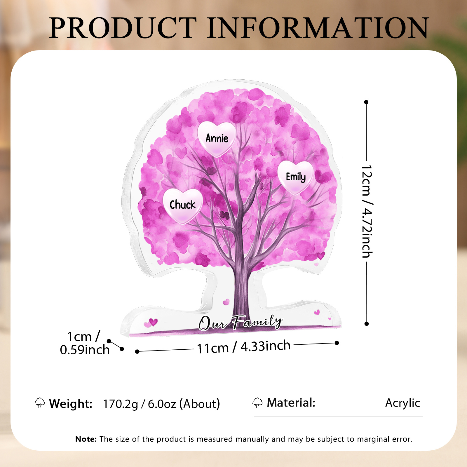 Personalised Tree Shaped Acrylic Plaque Best Mom Ever Custom Family Tree Gift for Mom | Jessemade