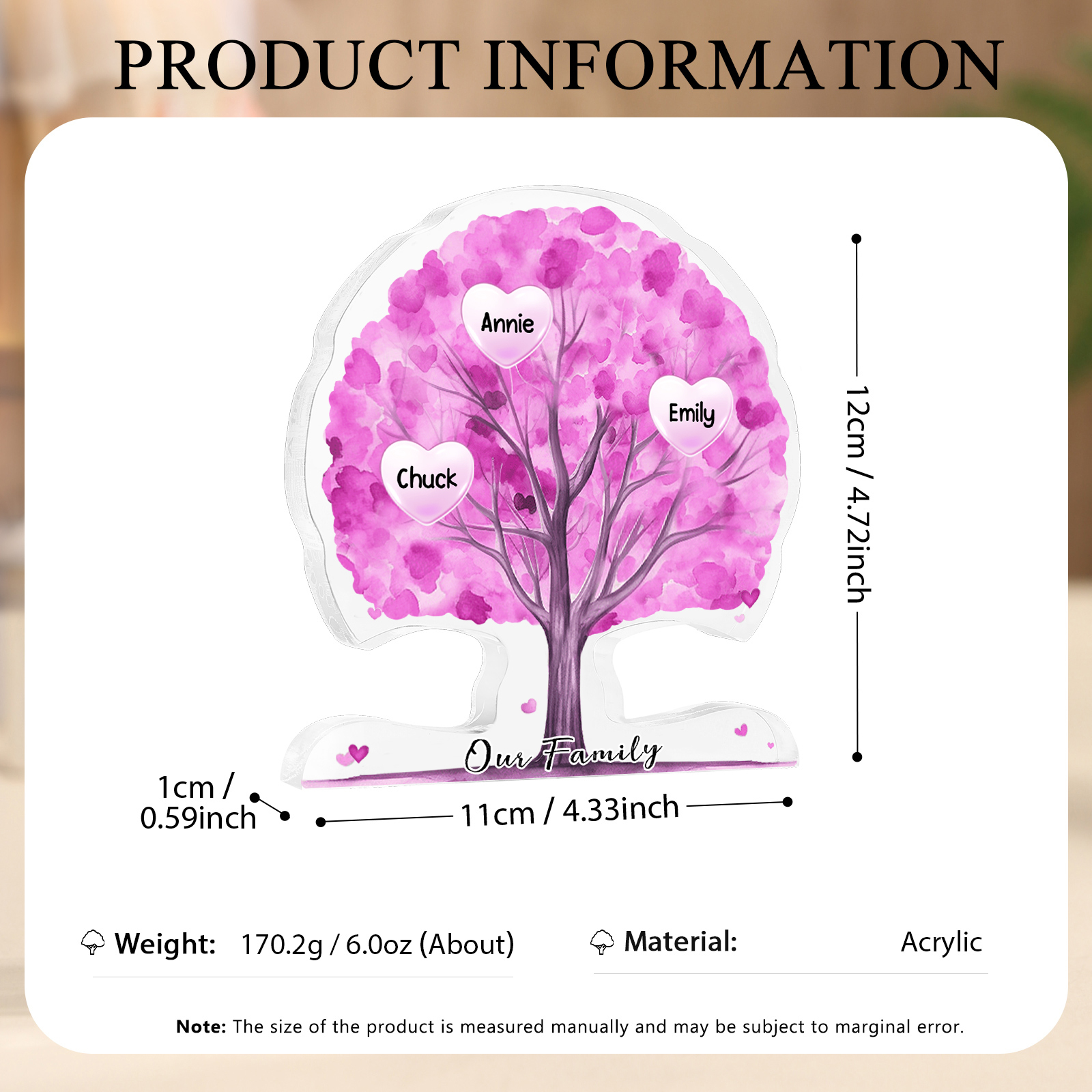 Personalised Tree Shaped Acrylic Plaque Best Mom Ever Custom Family Tree Gift for Mom | Jessemade