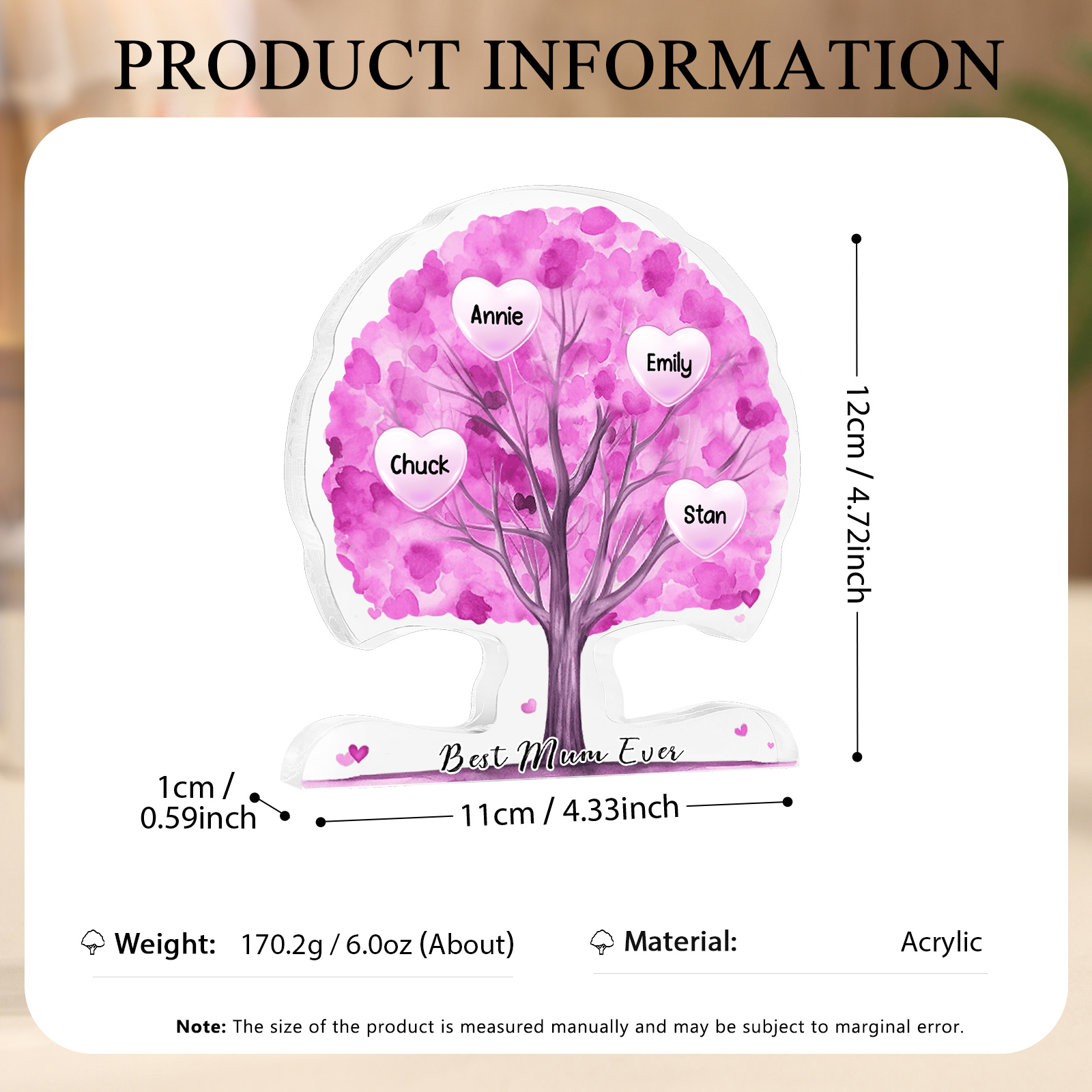 Personalised Tree Shaped Acrylic Plaque Best Mom Ever Custom Family Tree Gift for Mom | Jessemade