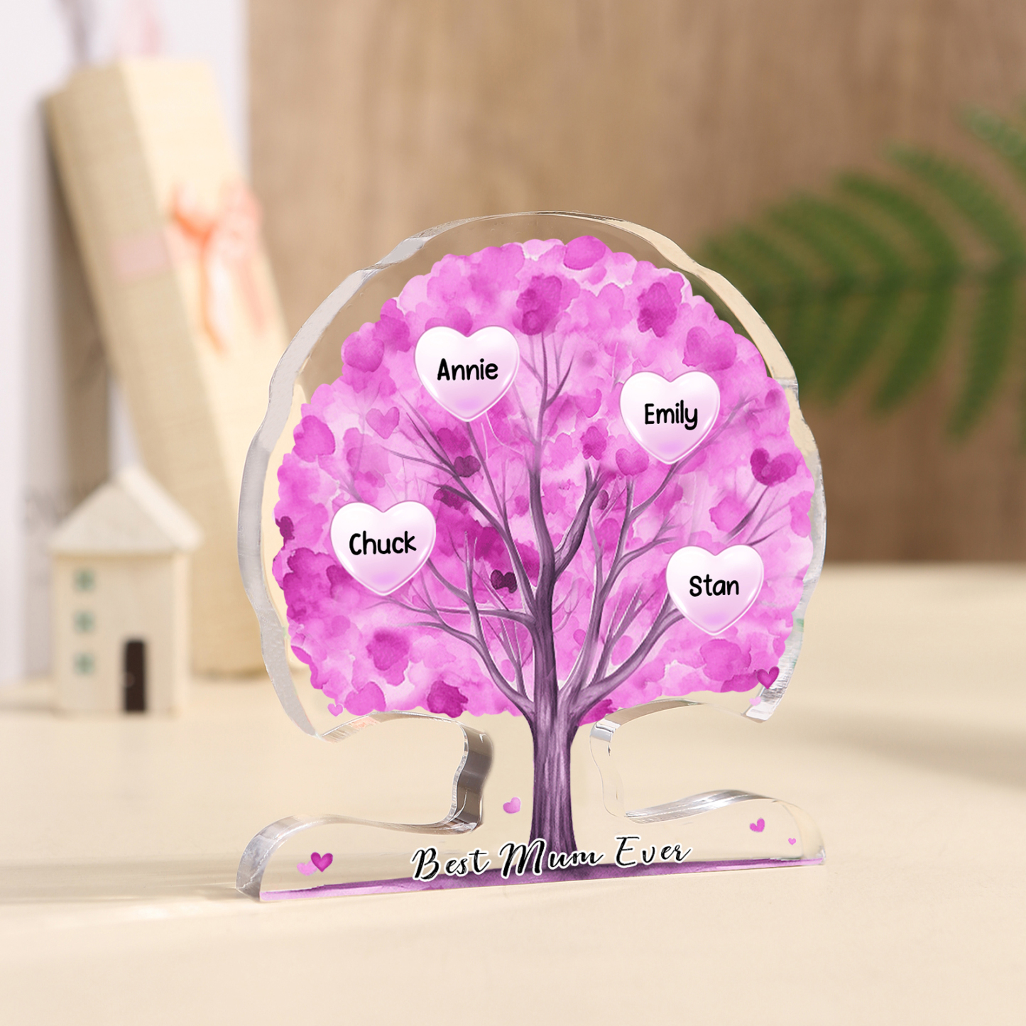 Personalised Tree Shaped Acrylic Plaque Best Mom Ever Custom Family Tree Gift for Mom | Jessemade