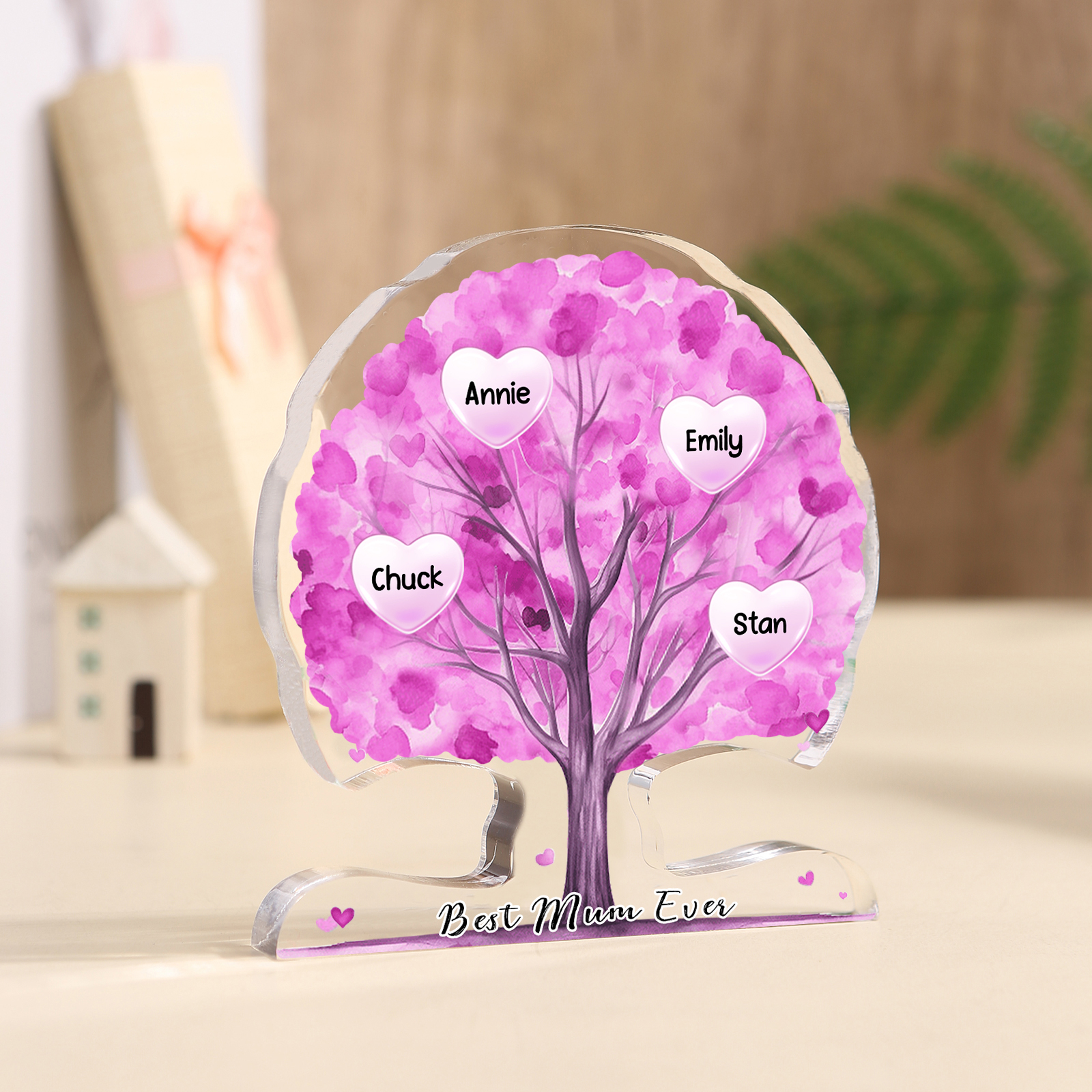 Personalised Tree Shaped Acrylic Plaque Best Mom Ever Custom Family Tree Gift for Mom | Jessemade