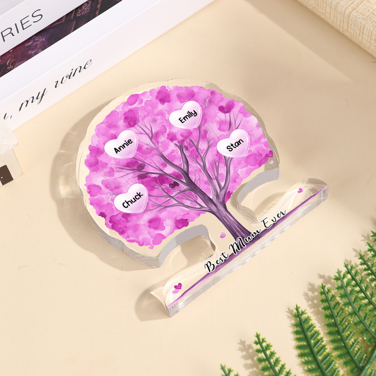 Personalised Tree Shaped Acrylic Plaque Best Mom Ever Custom Family Tree Gift for Mom | Jessemade