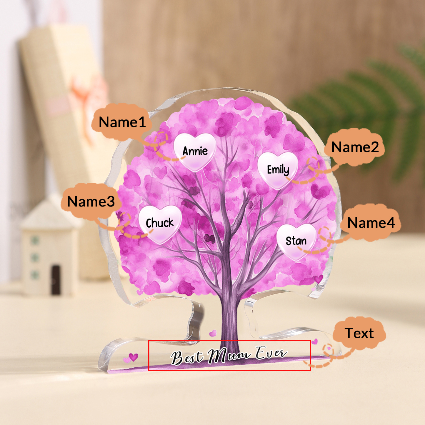 Personalised Tree Shaped Acrylic Plaque Best Mom Ever Custom Family Tree Gift for Mom | Jessemade