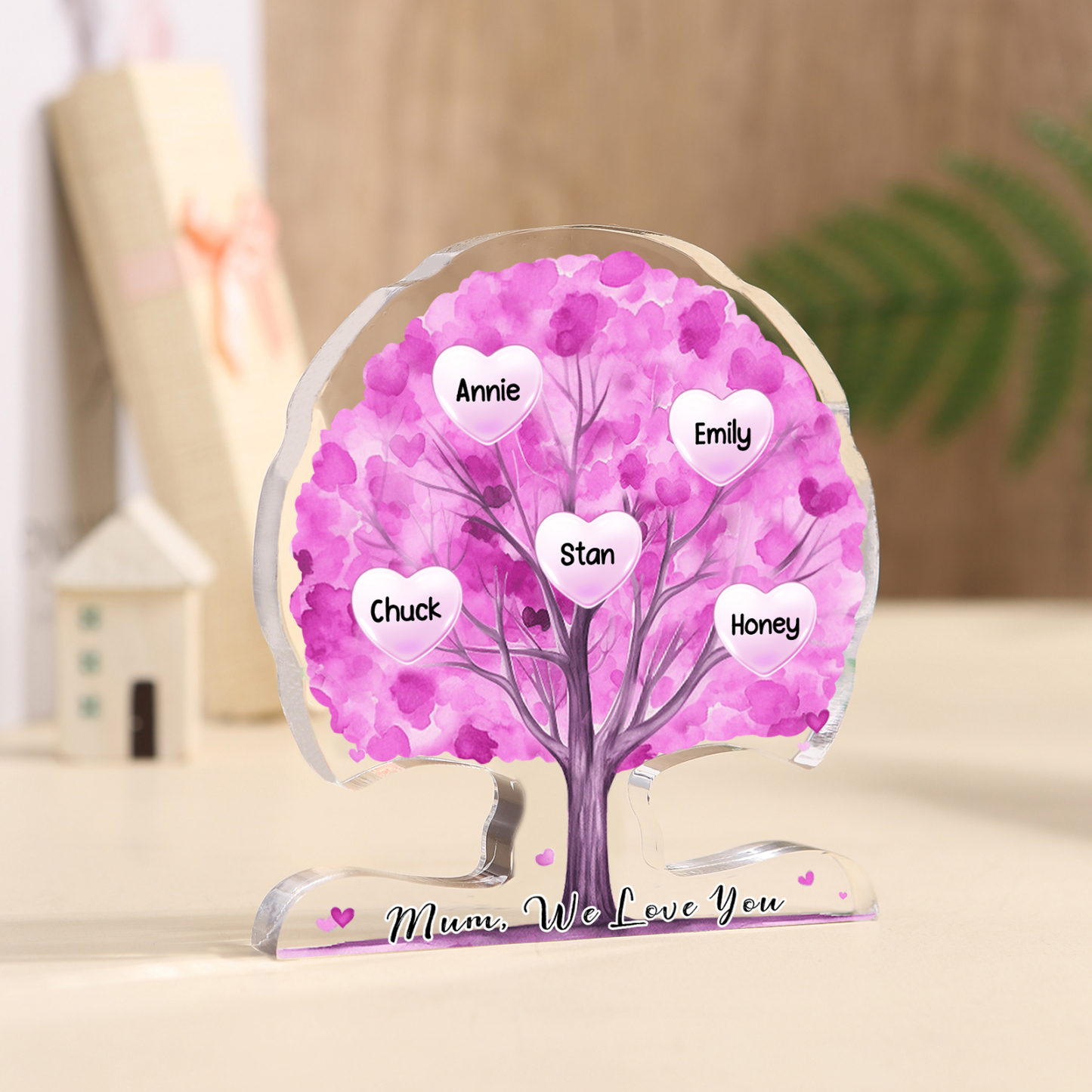 Personalised Tree Shaped Acrylic Plaque Best Mom Ever Custom Family Tree Gift for Mom | Jessemade