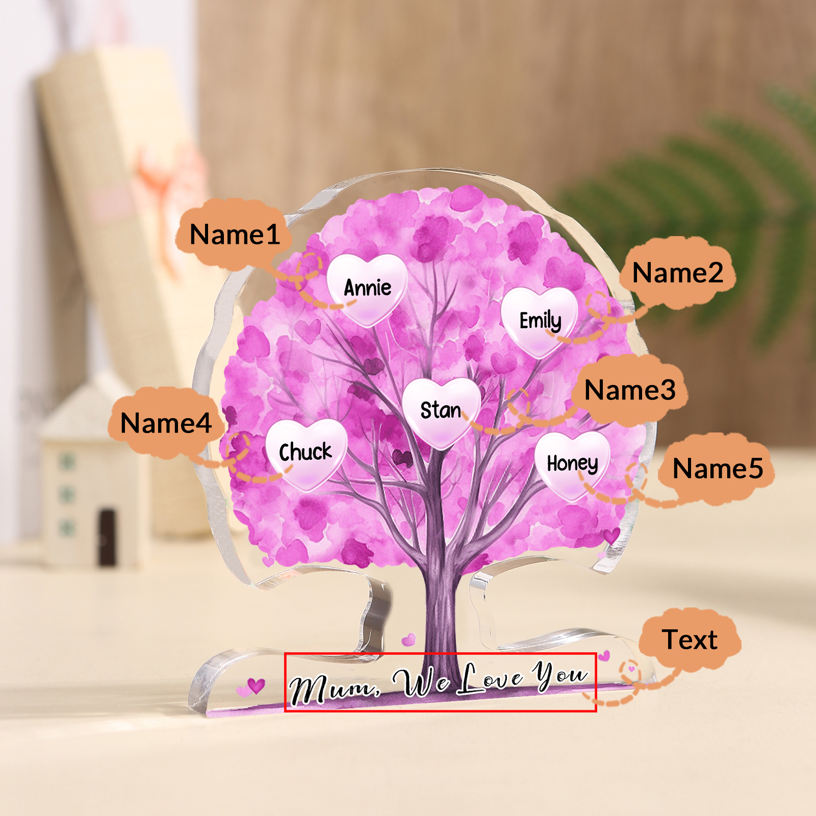 Personalised Tree Shaped Acrylic Plaque Best Mom Ever Custom Family Tree Gift for Mom | Jessemade