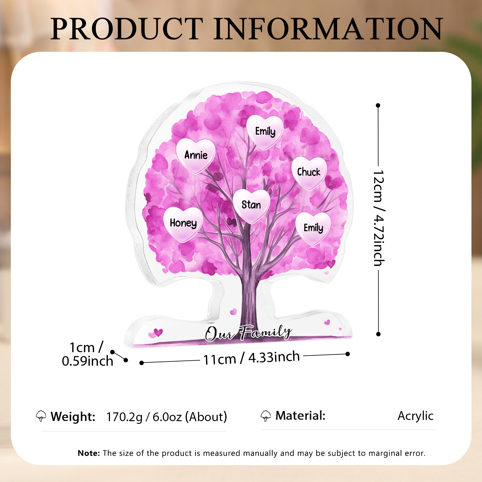 Personalised Tree Shaped Acrylic Plaque Best Mom Ever Custom Family Tree Gift for Mom | Jessemade