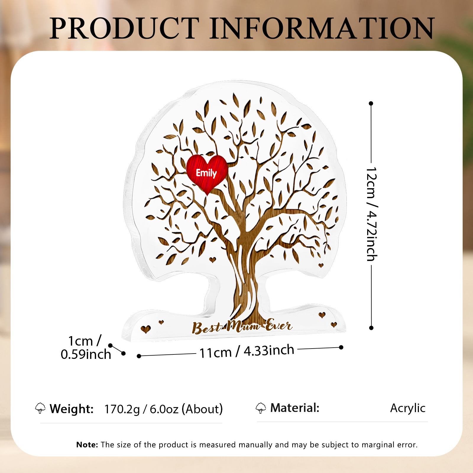Personalised Tree Shaped Acrylic Plaque Best Mom Ever Custom Family Tree Gift for Mom | Jessemade