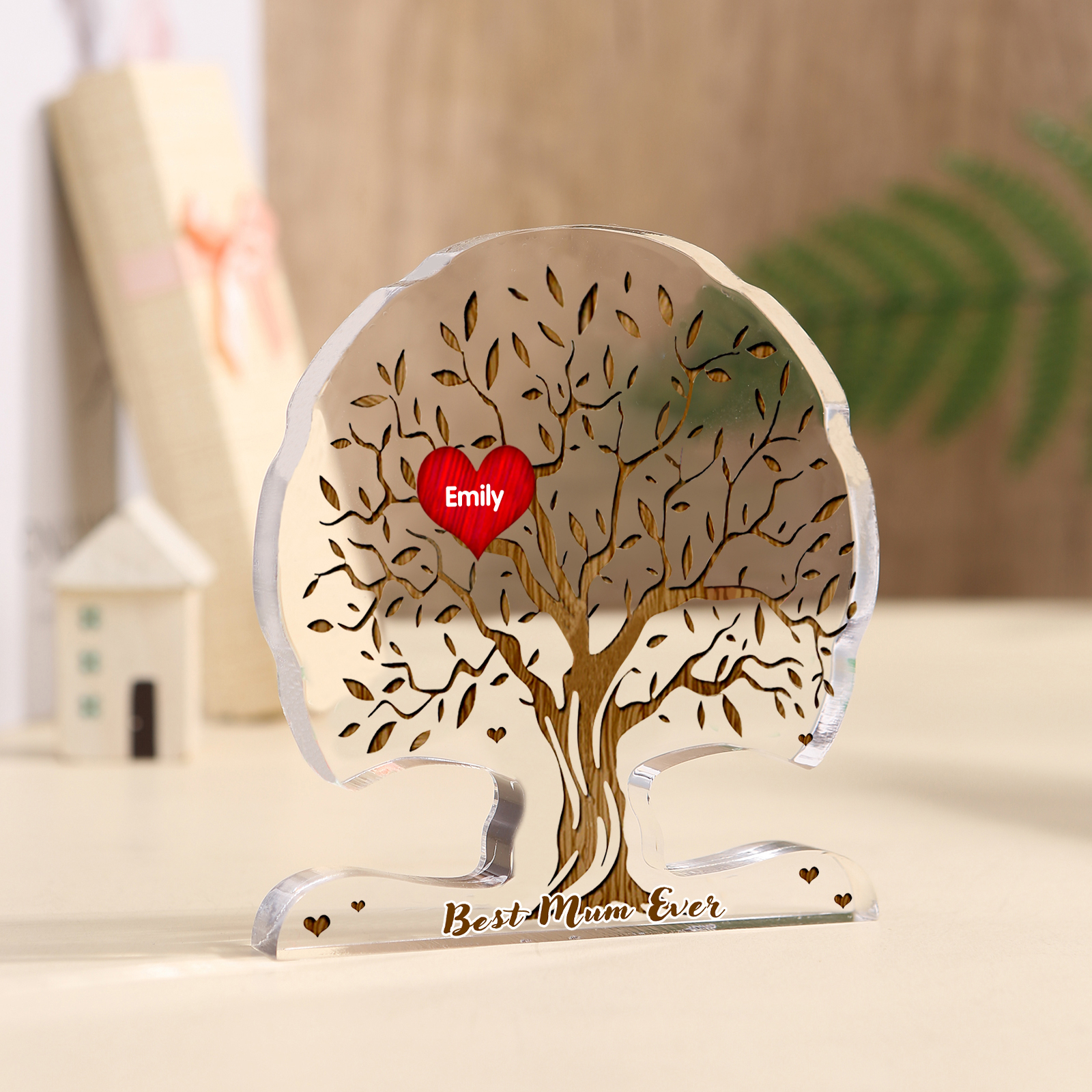 Personalised Tree Shaped Acrylic Plaque Best Mom Ever Custom Family Tree Gift for Mom | Jessemade