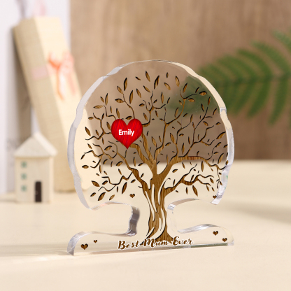 Personalised Tree Shaped Acrylic Plaque Best Mom Ever Custom Family Tree Gift for Mom | Jessemade