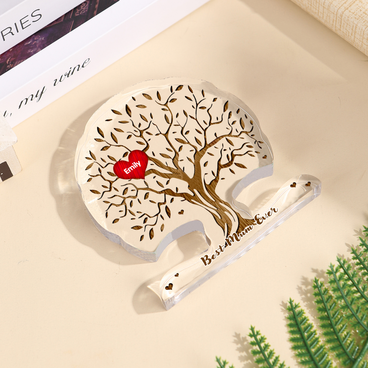 Personalised Tree Shaped Acrylic Plaque Best Mom Ever Custom Family Tree Gift for Mom | Jessemade