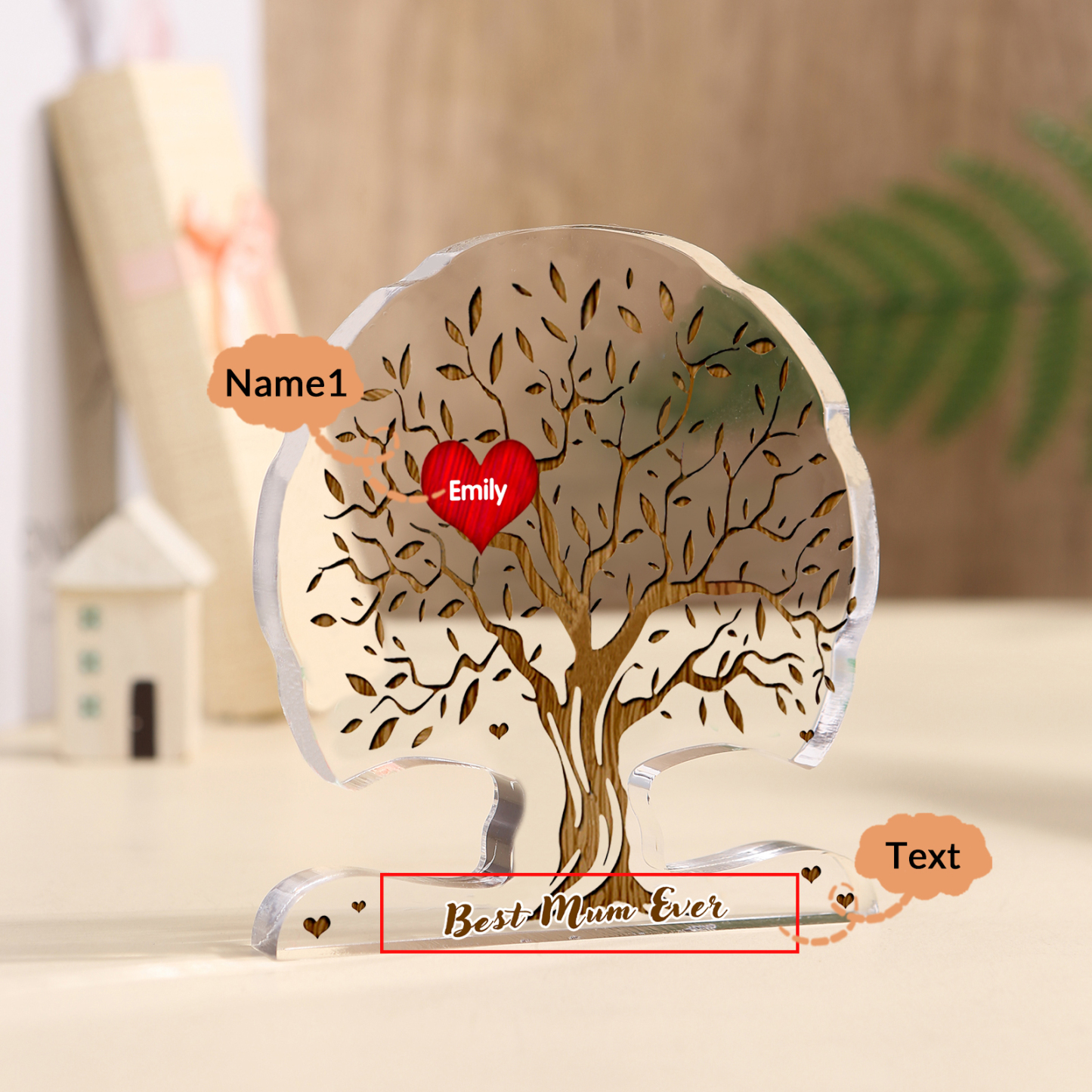 Personalised Tree Shaped Acrylic Plaque Best Mom Ever Custom Family Tree Gift for Mom | Jessemade