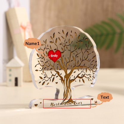 Personalised Tree Shaped Acrylic Plaque Best Mom Ever Custom Family Tree Gift for Mom | Jessemade
