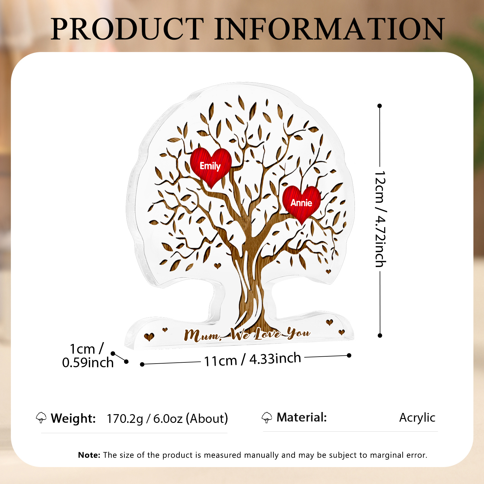 Personalised Tree Shaped Acrylic Plaque Best Mom Ever Custom Family Tree Gift for Mom | Jessemade