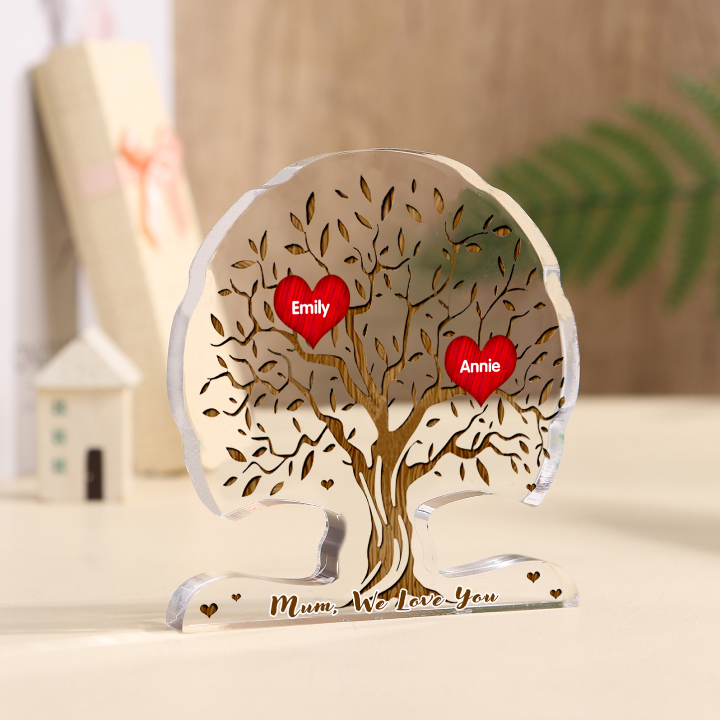 Personalised Tree Shaped Acrylic Plaque Best Mom Ever Custom Family Tree Gift for Mom | Jessemade