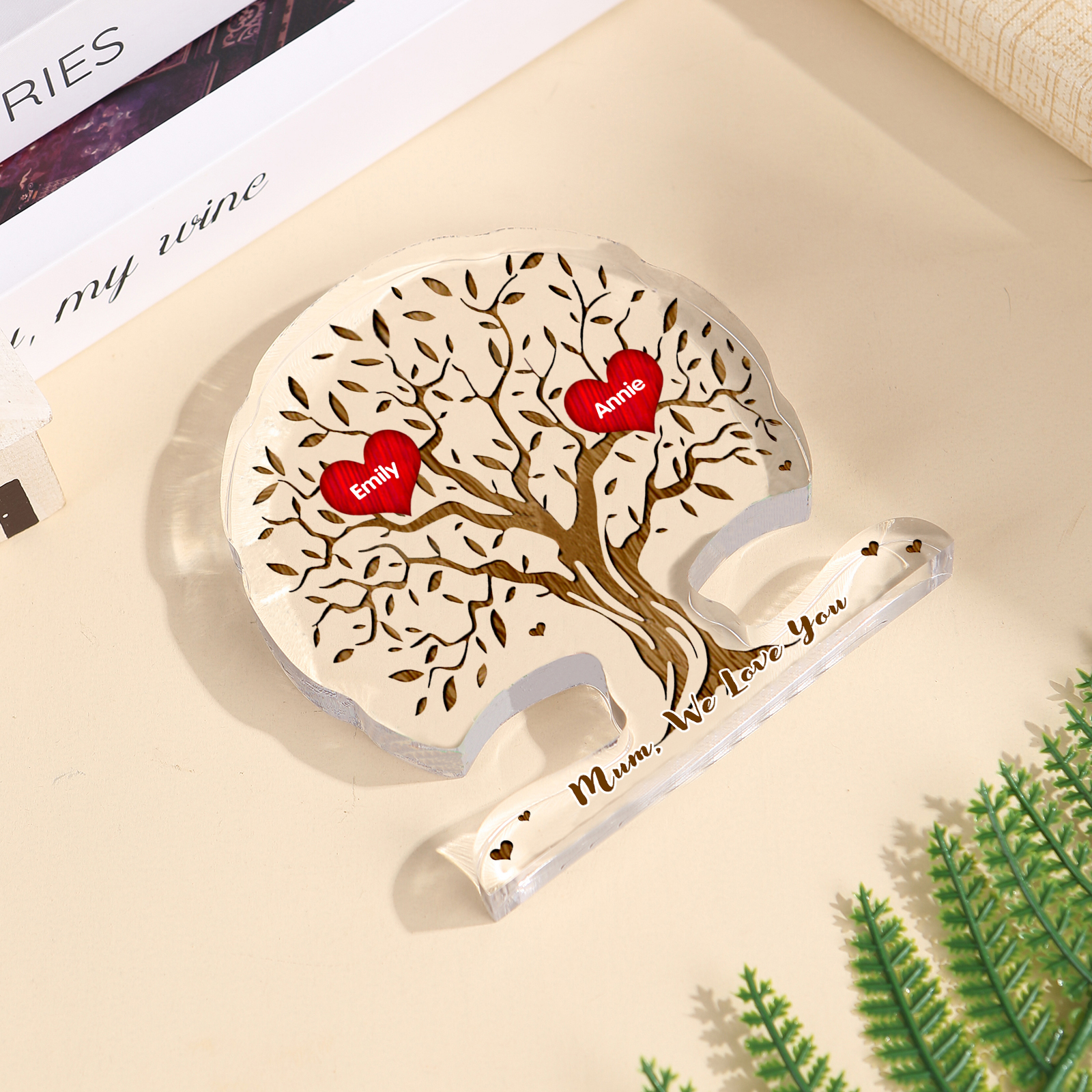 Personalised Tree Shaped Acrylic Plaque Best Mom Ever Custom Family Tree Gift for Mom | Jessemade