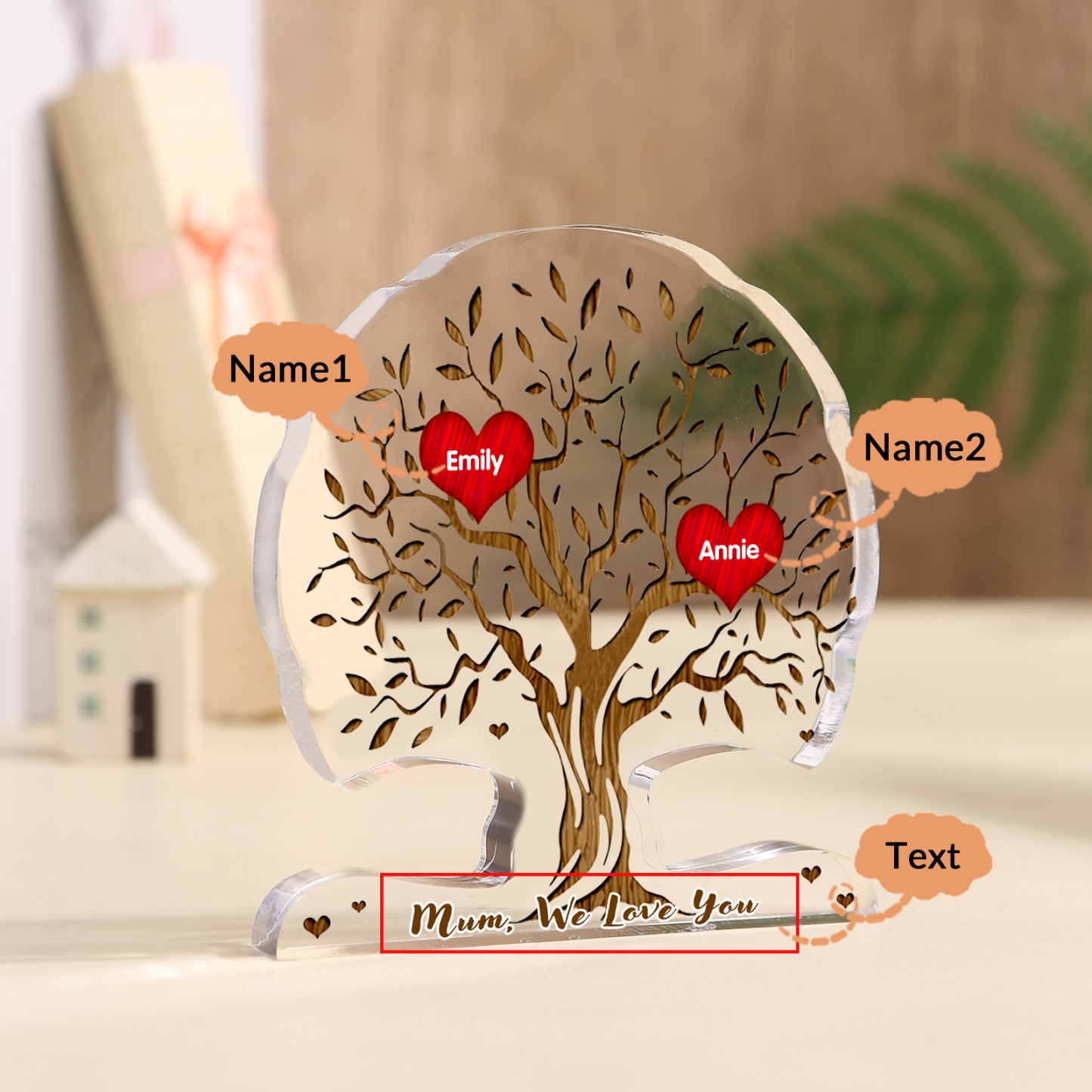 Personalised Tree Shaped Acrylic Plaque Best Mom Ever Custom Family Tree Gift for Mom | Jessemade